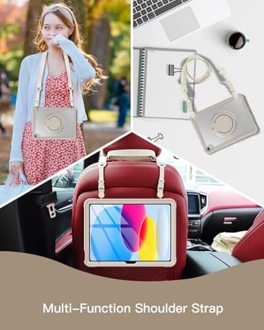 BRAECN for iPad (A16) 11th/10th Generation Case 11 inch 2025/10.9'' 2022 Handle Protective Cover 360 Rotating Ring Stand, Shockproof Dropproof Case for Kids Kickstand & Pencil Holder & Shoulder Strap - Image 7