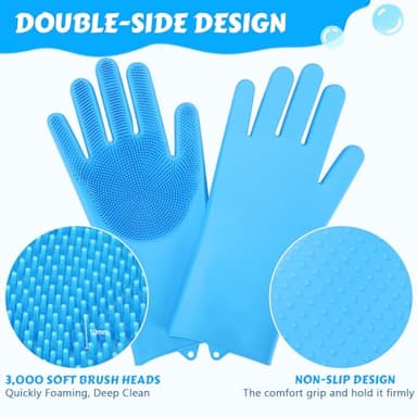 Pecute Pet Grooming Gloves - Heat Resistant Silicone Gloves with High-Density Teeth, Enhanced Five Finger Design for Bathing and Massaging Dogs and Cats, Blue - Image 3