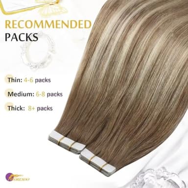 Moresoo Tape in Hair Extensions Human Hair,22 Inch 10 Pcs 25 Gram,#8/22/8 Balayage Light Brown and Platinum Blonde, Seamless Hair Extensions Fashion - Image 6