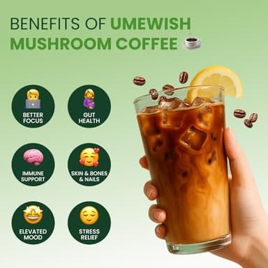 UMEWISH Mushroom Coffee Instant with Marine Collagen, Lion's Mane, Cordyceps, Turkey Tail, Chaga, Reishi for Energy, Focus, Digestion, Skin & Immunity, Keto Friendly(50 Days Supply) - Image 3