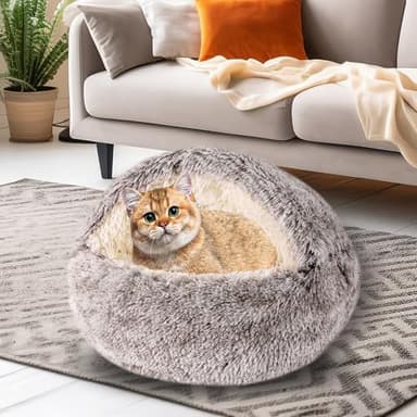 FORMYCATIE Cat Beds for Indoor Cats,Cat Cave for Puppy and Kitty,Calming Small Dog Bed for Small Dogs with Cover Cave,Cozy Warming Fluffy Washable Anti-Slip Pet Sleeping Bag (20 * 20inch,Khaki) - Image 6