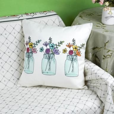 ONWAY Spring Farmhouse Throw Pillow Cover 18x18 Floral Bloom Vase Pillowcase Flowers Spring Summer Patio Decorations Cushion Case for Sofa Couch Home Bed - Image 4