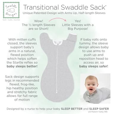 SwaddleDesigns Transitional Swaddle Sack with Arms Up Half-Length Sleeves and Mitten Cuffs, Small, 0-3 Months, 6-14 lbs, Heathered Jadeite (Arms Up Swaddle, Transition Swaddle Sleep Sack) - Image 5