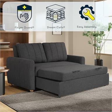 Serta Galway 66.5" Convertible Sleeper Loveseat, Full Size, Dreamcoil Comfort, FingerGuard Pinch Point Protection, Boucle Fabric, Charcoal - Image 7