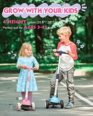 Toddler Scooters for Kids 3-5/5-7/8-12 Years Old, Girl's Foldable 3 Wheel Scooter for Kids Ages 6-12 with Adjustable Heights and Light Up LED Wheels - Image 2