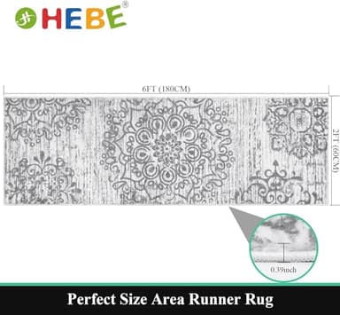 HEBE Hallway Runner Rug 2'x6' Washable Vintage Distressed Area Rugs Non Slip Laundry Rug Runner Boho Floor Carpet Runners for Hallways Entryway Laundry Room Kitchen Bathroom - Image 2