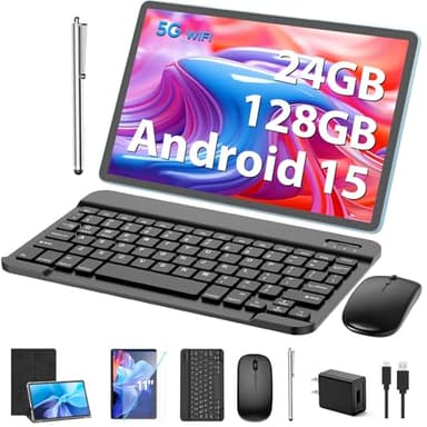 Android Tablet, 11 inch Android 15 Tablet with Keyboard, 24GB+128GB, 1TB Expand, 8000mAh, 5MP+13MP, 2.4G&5G WiFi, IPS Touch Screen, GMS Certified, 2 in 1 Tablets with Case, Mouse, Stylus(Black) - Image 1