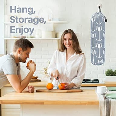TOGETRUE Plastic Bag Holder, Wall Mount Large Grocery Bag Holder for Plastic Bags Storage, Lightweight Shopping Bags Carrier Dispensers with Hanging Loop for Farmhouse Home Kitchen Decor(Pastel Grey) - Image 2