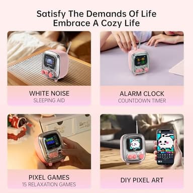 Divoom Tiivoo-2 Retro Bluetooth Speaker with FM Radio,Pixel Art Portable Mini Cute Wireless Small Speaker,Vintage Decor Suitable for Party Office Desk Home Bedroom Kitchen,Gifts for Women Men,Pink - Image 6