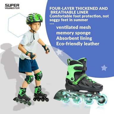 SUPER YOUNGSTER Adjustable Inline Skates for Boys Girls Ages 4-12 with Light Up Wheels, Roller Skates Blades for Youth Kids Indoor & Outdoor Beginners - Image 2