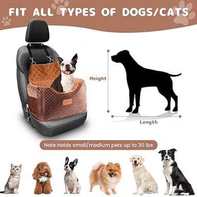 AlfaTok Memory Foam Booster Dog Car Seat with Washable Removable Cover, Elevated Pet Car Seat, Anti-Slip Sturdy Booster Seats for Small Dogs 35lbs, Seat Belt, Storage Pocket, Dog Blankets - Image 3