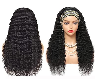 Aiterina 26 Inch Headband Wig Human Hair Deep Wave Headband Wigs for Black Women Virgin Human Hair Headband Wig Glueless Curly Headband Wig Human Hair Natural Color - Image 2