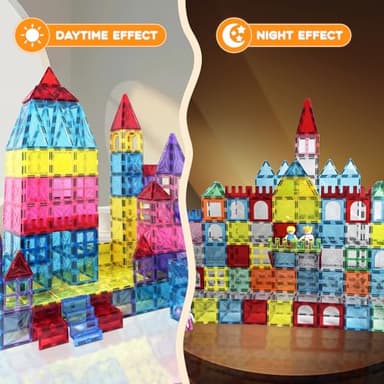 Paaxido Magnetic Tiles, 130PCS Magnetic Blocks Set with 2 Cars, 4D Diamond Magnet Building Blocks, STEM Preschool Educational Magnet Toys Gift for Kids, Boys and Girls 3 4 5 6 7 8+ Year Old - Image 9