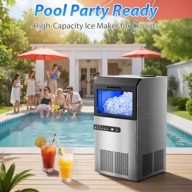 Commercial Ice Maker Machine, 100LBS/24H Stainless Steel Under Counter Ice Maker with 45 Ice Cubes, 2 Water Inlet Modes, Self Clean, 24H Timer, Freestanding Ice Machine for Home, Bar, Restraunt, Party - Image 9