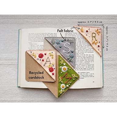 MOTEERLLU Personalized Hand Embroidered Corner Bookmark,Felt Triangle Page Stitched Handmade Bookmark,Unique Cute Flower Letter Embroidery Bookmarks Accessories for Book Lovers - Image 3