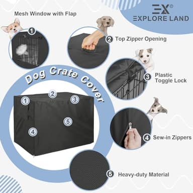 Explore Land Dog Crate Cover Heavy Duty Polyester Pet Kennel Sunshade Universal Fit for 48 inches Wire Cage (Black) - Image 3