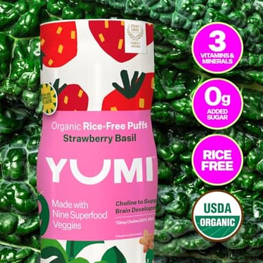 YUMI Rice-Free Baby Puffs - No Sugar Added, Gluten-Free, Non-GMO Organic Baby Snacks Puffs, School Safe for Daycare and Lunchboxes - Alternative to Baby Teething Snacks, Strawberry Basil (6ct.) - Image 8