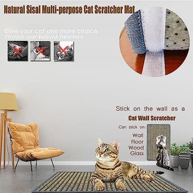 Pethave Cat Scratching Mat,23.6 x 15.7inch Sisal Cat Scratchers for Indoor Cats with Velcro Tapes,Stick on Floor Wall Cat Scratcher,Horizontal Cat Scratcher Protect Carpets and Sofas (Grid Style)… - Image 6