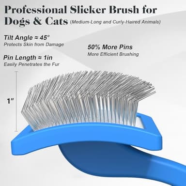 2PCS Slicker Brush for Dogs & Pet Comb,Professional Dog Grooming Brush (Goldendoodles,Poodles,Labradoodles) with Extra Long Pins to Effectively Remove Tangles, Knots and Mats (Blue Large) - Image 3