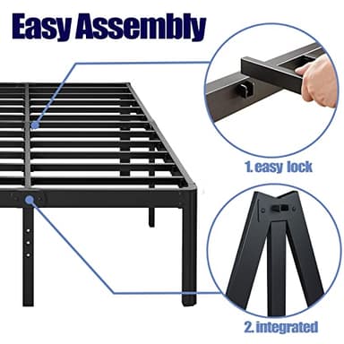 Hunlostten 18in Full Size Bed Frame No Box Spring Needed, Heavy Duty Metal Platform Bed Frame Full with Round Corners, Easy Assembly, Noise Free, Black - Image 4