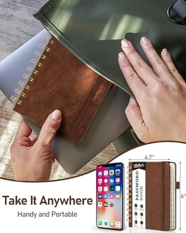 WEMATE Password Book with Alphabetical Tabs, Spiral Password Keeper Book for Seniors, Internet Password Notebook Password Journal Logbook Log in Detail, Small – 4.7''x 6'' (Brown) - Image 6