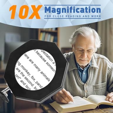 10X Magnifying Glass with Light and Clamp, KIRKAS Octagon LED Magnifying Lamp, 3 Color Modes and Stepless Dimmable, Hands Free Lighted Magnifier Glass Lens for Crafts, Repair, Close Work - Black - Image 2