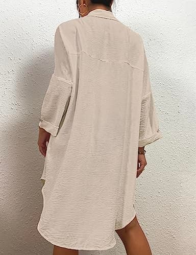 Bsubseach Womens Modern Swimsuit Cover Up Blouse Button Down Shirt Dresses Tops Apricot - Image 5