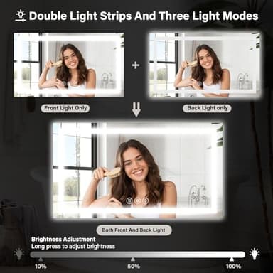 XRAMFY 40"x 60"LED Bathroom Mirror, Backlit + Front Lit, LED Bathroom Mirror with Lights for Wall, 3 Colors, Anti-Fog, Dimmable Brightness, Memory Function, Tempered Glass - Image 8
