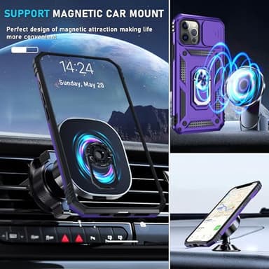 Janmitta Case for iPhone 16e Phone Cover Built in Slide Camera Lens Cover+Screen Protector,Heavy Duty Shockproof Full Body PhoneCase with Finger Ring Holder Kickstand,2025 Purple - Image 8