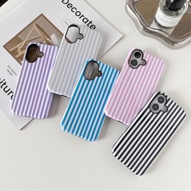 Longlayss Compatible with iPhone 16 Plus Case Cute Aesthetic Striped Phone Case for Women Girl Shockproof Slim TPU and Hard PC Protective Cover (Pink) - Image 2