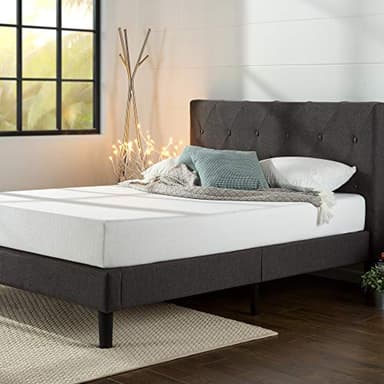 ZINUS Shalini Upholstered Platform Bed Frame, Mattress Foundation, Wood Slat Support, No Box Spring Needed, Easy Assembly, Dark Grey, Queen - Image 1