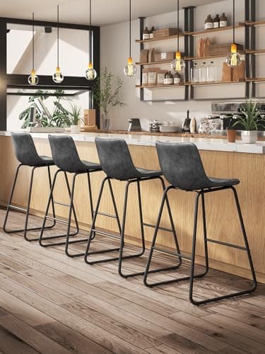 Aowos Bar Stools Set of 3, 26 Inches Counter Height Bar Stools with Back, Modern Faux Leather Barstools with Metal Legs and Footrest, Bar Chairs for Kitchens Island (Gray) - Image 3
