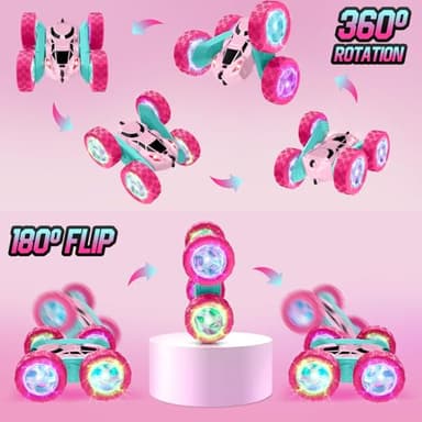 Pink Remote Control Car for Girls,Double Sided 360°Flip, with Headlights, Girl Princess Toys Rechargeable Toy Car for 6-7 6-8 9 10-12 Year Old Girls Birthday - Image 5