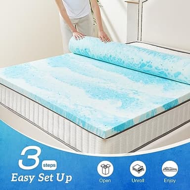 Sweetcrispy Mattress Topper Queen, 3 Inch Thick Memory Foam Gel Infused Cooling Toppers Pad for Queen Size Bed, Sleeper Sofa, RV, Camper, CertiPUR US Certified, Ventilated and Breathable, Blue - Image 5