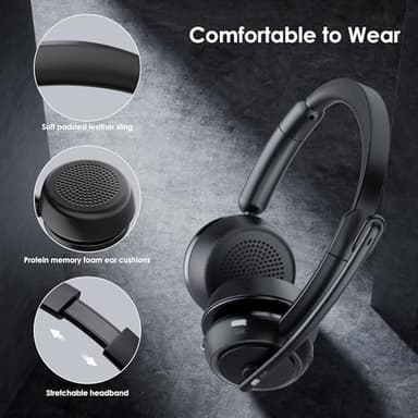 ANC & ENC Headset with Microphone for PC, Wireless Headset with Mic for Work(Flip-to-Mute & USB Dongle), Bluetooth 5.4 Noise Cancelling Headphones with Mic for Call Center/Home/Computer/Cell Phones - Image 7