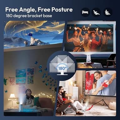 Mini Smart Projector LUXVYN V1 Portable Projector with WiFi and Bluetooth 200 ANSI 4K Support HD Resolution, Auto Keystone Correction Video Projector, 180° Rotatable Stand for Home Movie Pure white - Image 7