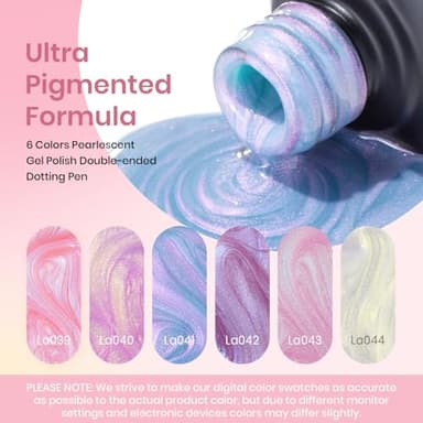 Beetles Pearl Gel Nail Polish, 6 Colors Shimmer Pearl White Pink Purple Mermaid Nail Drawing Gel Polish Soak Off Uv Gel Polish Swirl Shell Thread Effect DIY Manicure Gift for Women - Image 3