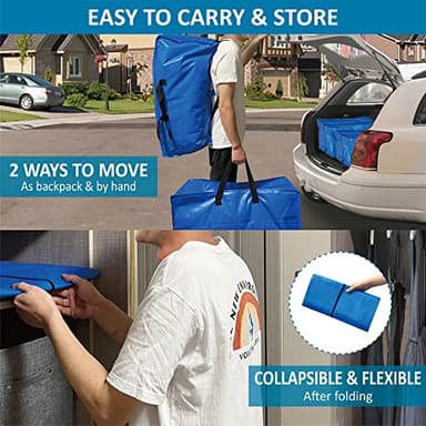 12 Pack Heavy Duty Extra Large Moving Bags with Backpack Straps & Large Vacuum Storage Bags Moving Supply Combo, Moving Totes with Handles & Zippers for Space Saving, Fold Flat, Includes Vacuum Bags - Image 6