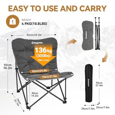 KingCamp Butterfly Chair Oversized XL Camping Chairs for Adults Padded Folding Comfy Camp Chairs 300lbs Heavy Duty with High Back for Bedroom Living Room Dorm Rooms Outdoor Patio Lawn - Image 2