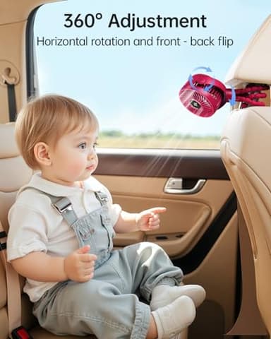 Bearwind Mini Portable Stroller Fan for Travel,360° Rotation,4-Speed LED Night Light Clip on Fans Operated by Rechargeable Battery, Cordless Fan with Tripod Car Seat Baby Pram (Rose red) - Image 4