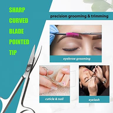 Facial Hair Small Grooming Scissors For Men Women - Eyebrow, Nose Hair, Mustache, Beard, Eyelashes, Ear Trimming Kit - Curved and Rounded Safety Tip Clippers For Hair Cutting - 2PCS Silver - Image 8