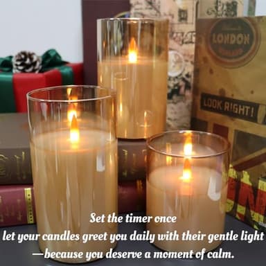 200 Hours Rechargeable Flickering Flameless Candles, Rechargeable Battery LED Glass Pillar Candle with Remote and Timer, Real Wax Warm Color for Halloween Christmas Wedding Home Party Decor - Image 4