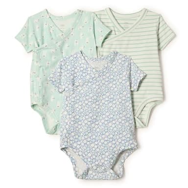 Amazon Essentials x Sofia Grainge Unisex Babies' Side Snap Short Sleeve Bodysuit, Pack of 3, Rabbits/Round Trees/Stripe, 18 Months - Image 1
