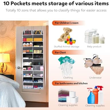 Over the Door Organizer 5 Tiers, Extra Large Behind Door Storage of 10 Compartments, 80 lbs Weight Capacity Over Door Organizer, Door Hanging Organizer for Closet, Diaper Organizer, Room storage - Image 6