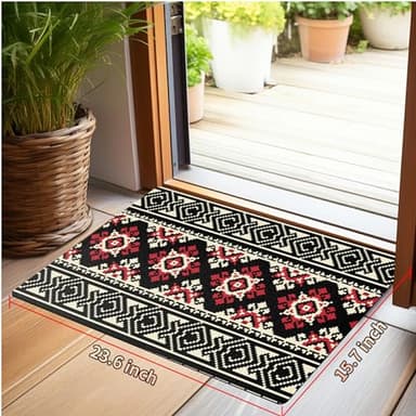 Front Door Mat Indoor Outdoor Rugs Washable Mat Heavy Duty Non Slip Rubber, Indian Geometry Soft Absorbs Water Dirt Trapping Mats for Home Garden Entryway Outside 24" x 16" - Image 2