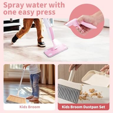Lullulii Kids Spray Mop,Toddler Mop Cleaning Set, Real Working Mini Mop & Kids Broom Dustpan Set, Housekeeping Pretend Play Toy, Montessori Kid Cleaning Toy Set Includes Organizer Clip -Pink - Image 4