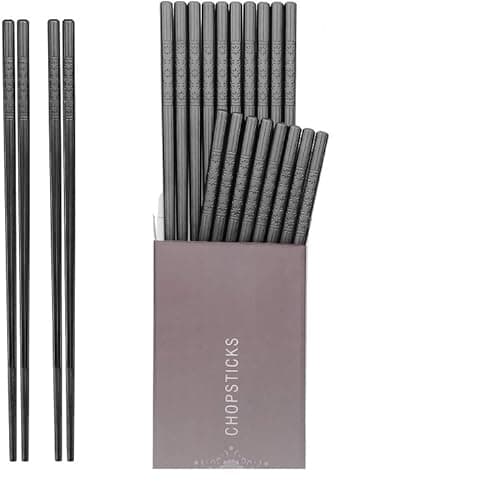 HIWARE 10 Pairs Fiberglass Chopsticks - Reusable Chopsticks Dishwasher Safe, 9 1/2 Inches - Black - Image 1