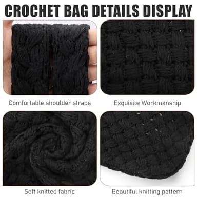 hatisan Crochet Bags for Women Aesthetic Tote Bag Hippie Bag Knit Bag(Woven-Black) - Image 3
