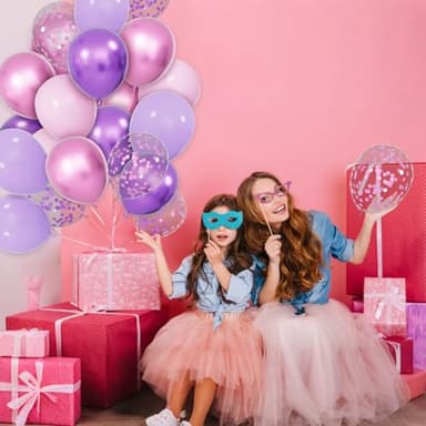 68Pcs Pink and Purple Balloons 12 Inch Metallic Purple Pink Latex Balloon Confetti ballons with Ribbons Party Balloons for Wedding Girls Birthday Baby Shower Decorations. - Image 8