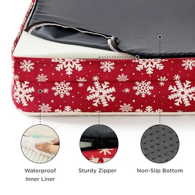 Bedsure Orthopedic Dog Beds Large Sized Dog - Washable Large Dog Cat Bed Waterproof, Comfort Dogs Couch Sofa with Washable Removable Cover, Pet Bed with Nonskid Bottom, Amber Noel-Red, 35" - Image 3